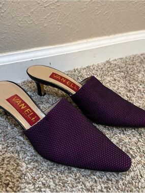 Vaneli Purple Textured Pointed-Toe Kitten Heel Mules